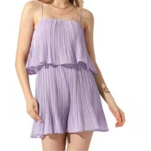 Purple Pleated Jumpsuit with Ruffled Overlay